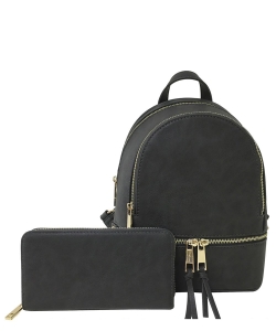 Fashion Zipper Classic Backpack & Wallet Set LP1082W CHARCOAL GRAY